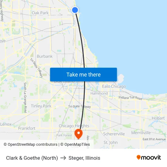 Clark & Goethe (North) to Steger, Illinois map