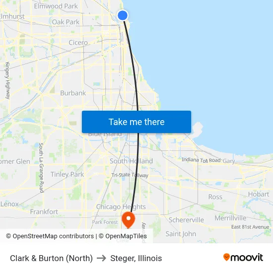 Clark & Burton (North) to Steger, Illinois map