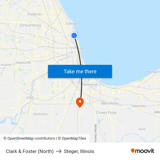Clark & Foster (North) to Steger, Illinois map