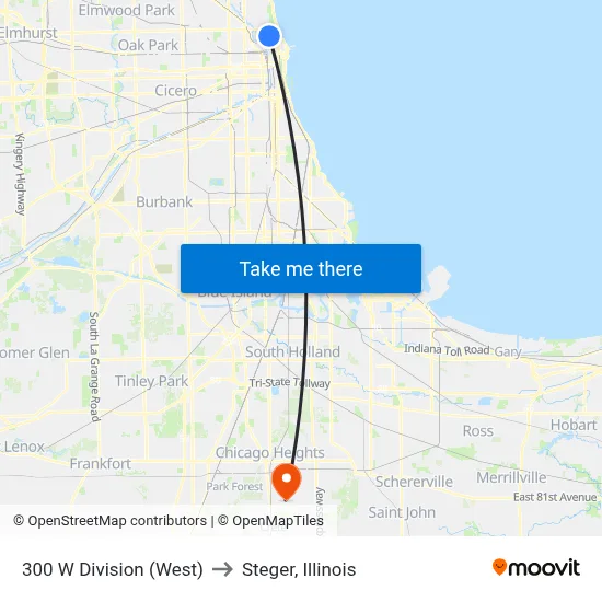 300 W Division (West) to Steger, Illinois map