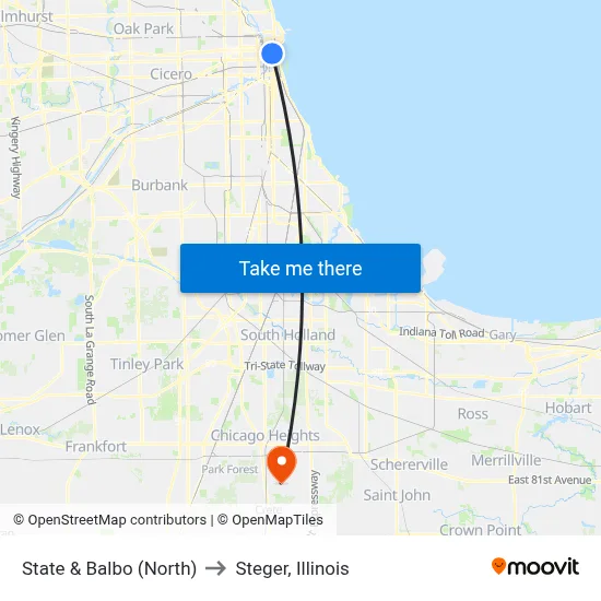 State & Balbo (North) to Steger, Illinois map