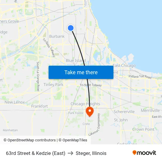 63rd Street & Kedzie (East) to Steger, Illinois map