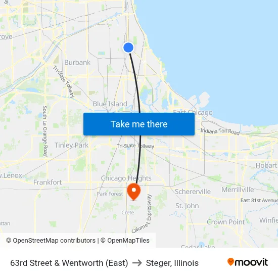 63rd Street & Wentworth (East) to Steger, Illinois map