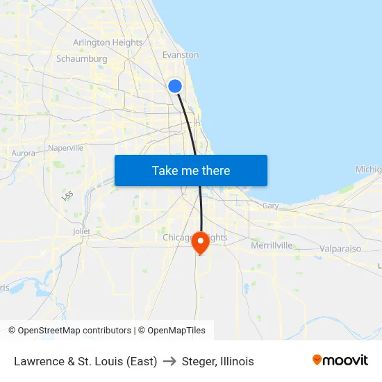 Lawrence & St. Louis (East) to Steger, Illinois map