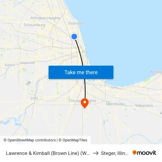 Lawrence & Kimball (Brown Line) (West) to Steger, Illinois map