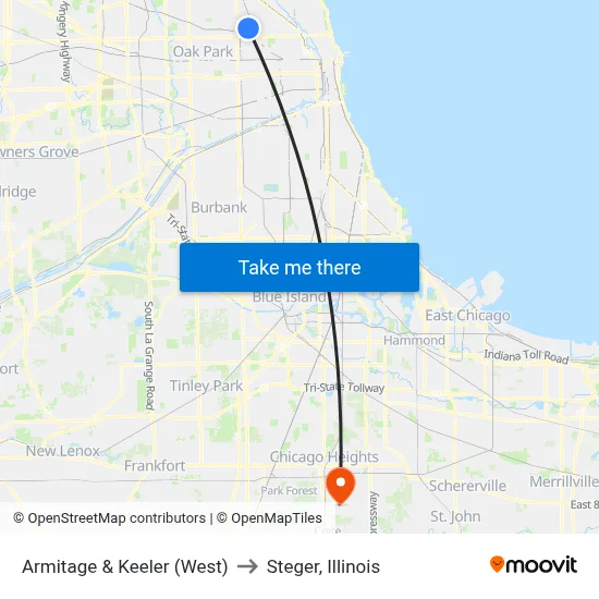 Armitage & Keeler (West) to Steger, Illinois map