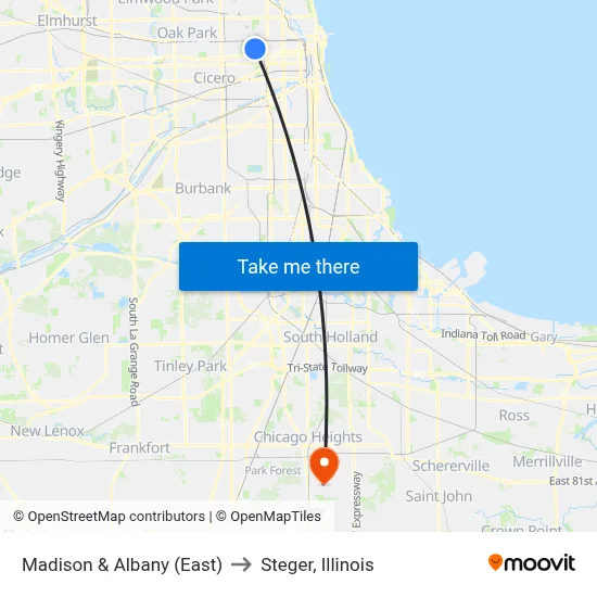Madison & Albany (East) to Steger, Illinois map
