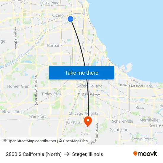 2800 S California (North) to Steger, Illinois map