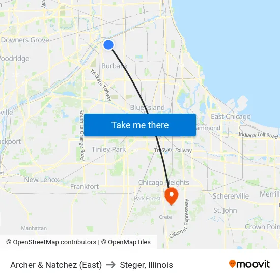 Archer & Natchez (East) to Steger, Illinois map