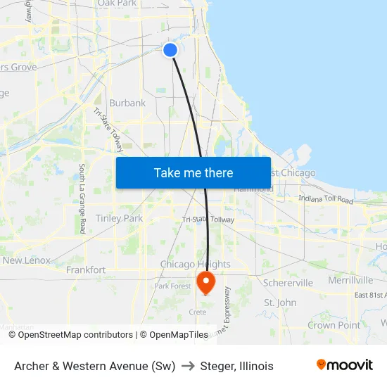 Archer & Western Avenue (Sw) to Steger, Illinois map