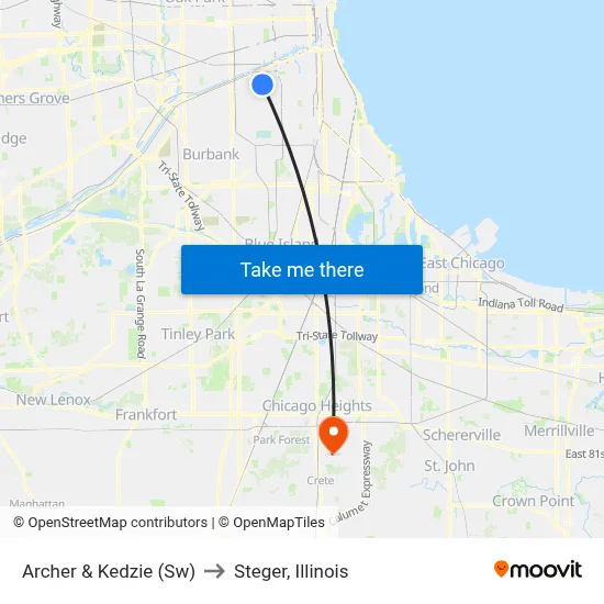 Archer & Kedzie (Sw) to Steger, Illinois map