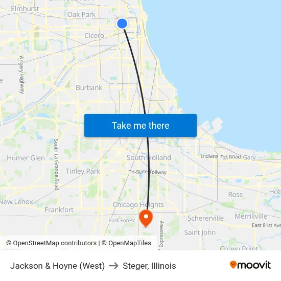 Jackson & Hoyne (West) to Steger, Illinois map