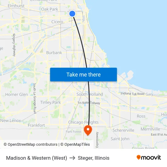 Madison & Western (West) to Steger, Illinois map