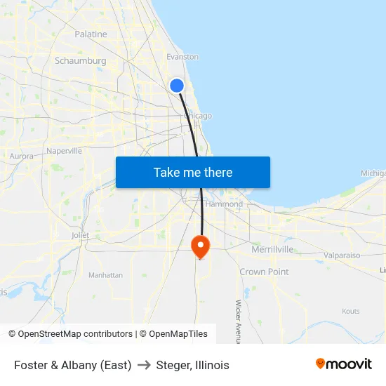 Foster & Albany (East) to Steger, Illinois map