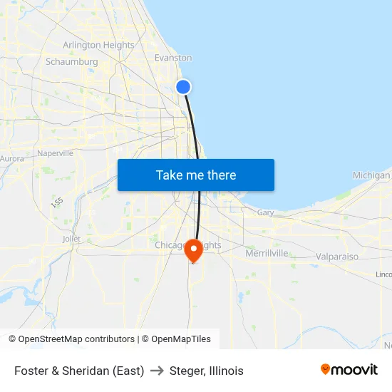 Foster & Sheridan (East) to Steger, Illinois map