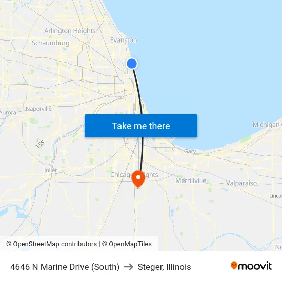 4646 N Marine Drive (South) to Steger, Illinois map