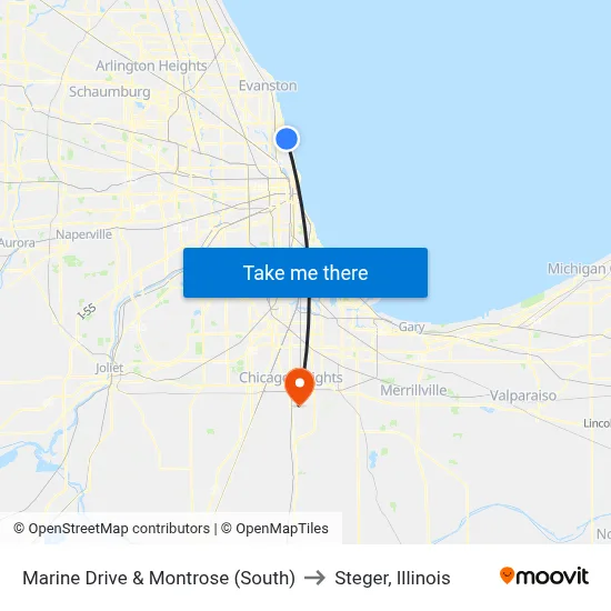 Marine Drive & Montrose (South) to Steger, Illinois map
