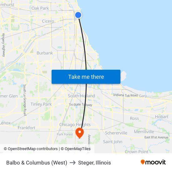 Balbo & Columbus (West) to Steger, Illinois map