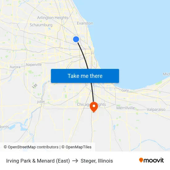 Irving Park & Menard (East) to Steger, Illinois map
