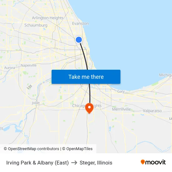 Irving Park & Albany (East) to Steger, Illinois map