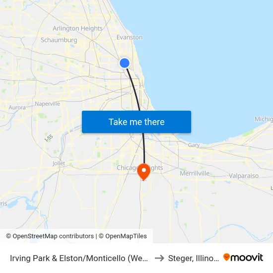 Irving Park & Elston/Monticello (West) to Steger, Illinois map
