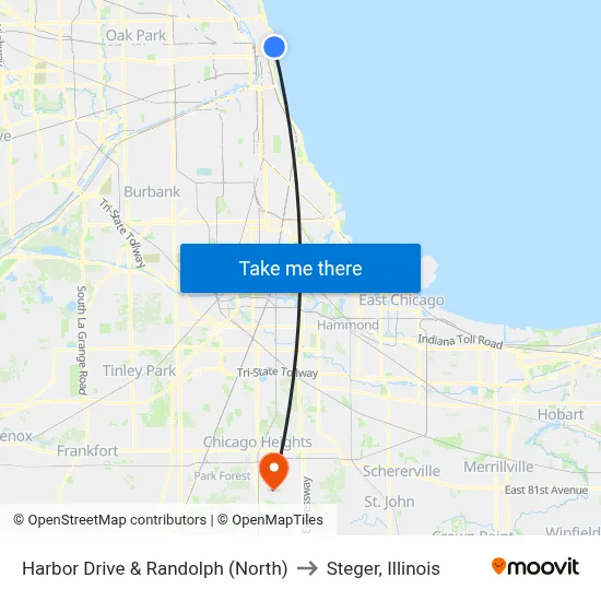 Harbor Drive & Randolph (North) to Steger, Illinois map