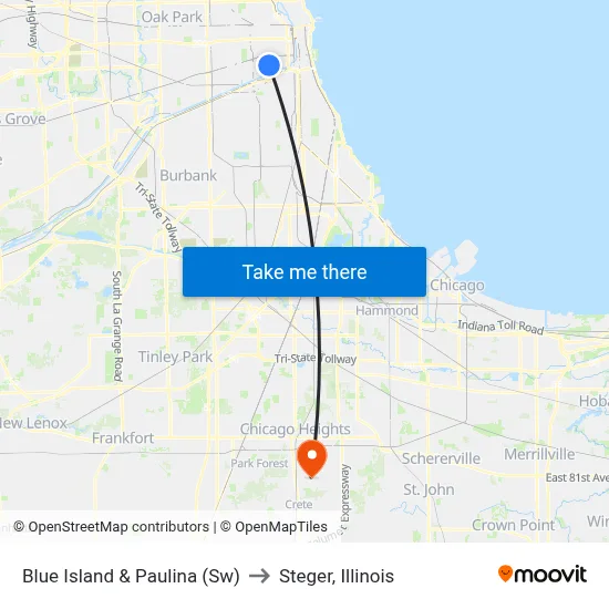 Blue Island & Paulina (Sw) to Steger, Illinois map
