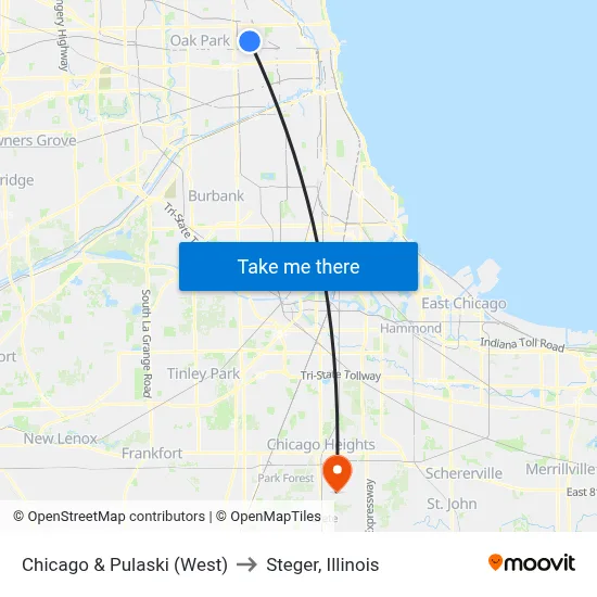 Chicago & Pulaski (West) to Steger, Illinois map