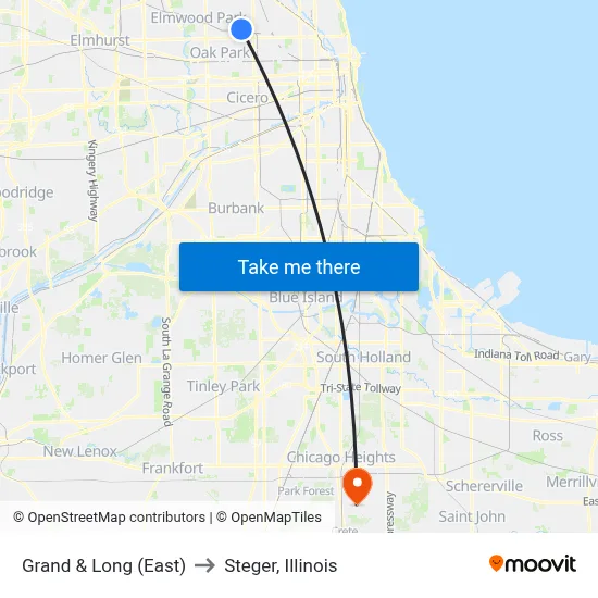 Grand & Long (East) to Steger, Illinois map