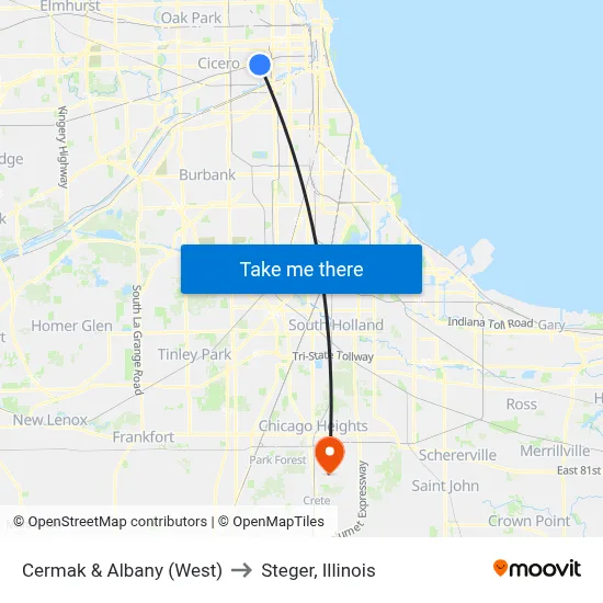 Cermak & Albany (West) to Steger, Illinois map