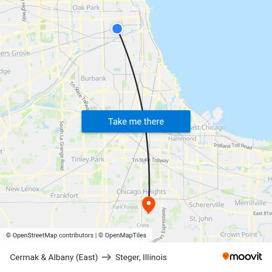 Cermak & Albany (East) to Steger, Illinois map