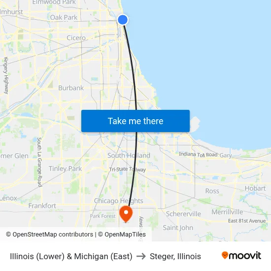 Illinois (Lower) & Michigan (East) to Steger, Illinois map