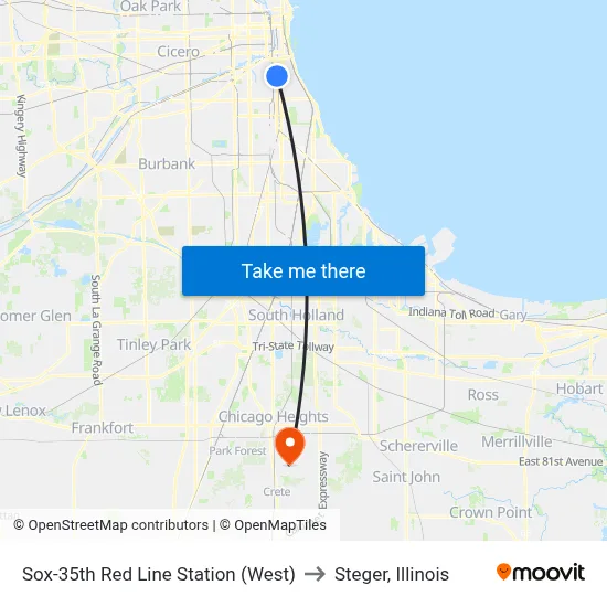 Sox-35th Red Line Station (West) to Steger, Illinois map