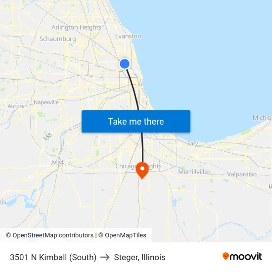 3501 N Kimball (South) to Steger, Illinois map