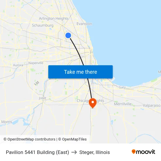 Pavilion 5441 Building (East) to Steger, Illinois map
