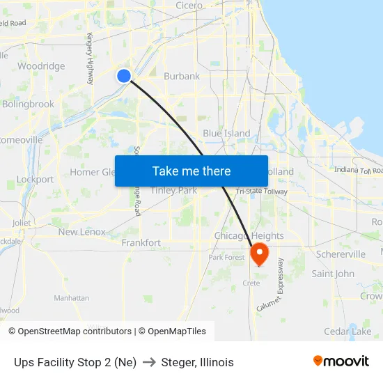 Ups Facility Stop 2 (Ne) to Steger, Illinois map