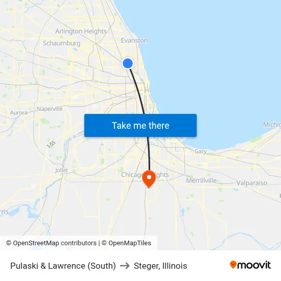 Pulaski & Lawrence (South) to Steger, Illinois map