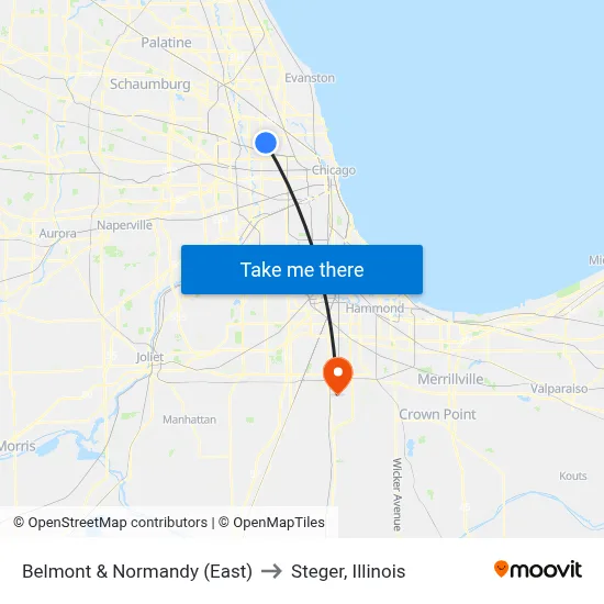 Belmont & Normandy (East) to Steger, Illinois map
