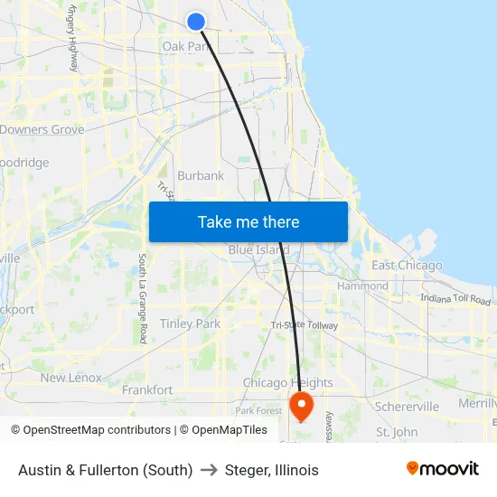 Austin & Fullerton (South) to Steger, Illinois map