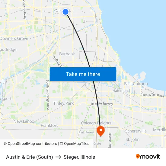 Austin & Erie (South) to Steger, Illinois map