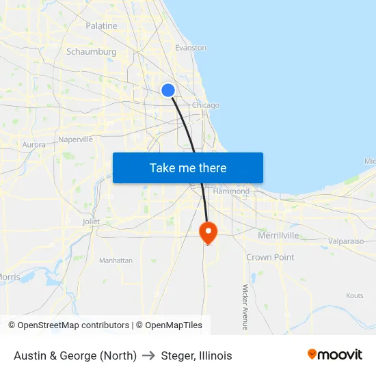 Austin & George (North) to Steger, Illinois map