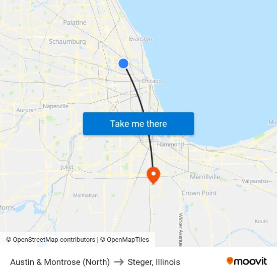 Austin & Montrose (North) to Steger, Illinois map