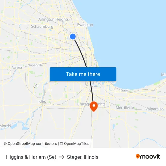 Higgins & Harlem (Se) to Steger, Illinois map