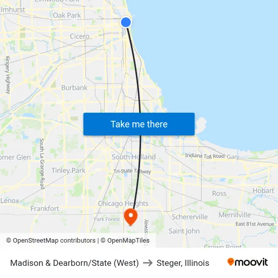 Madison & Dearborn/State (West) to Steger, Illinois map