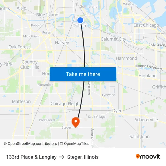 133rd Place & Langley to Steger, Illinois map