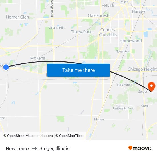 New Lenox to Steger, Illinois map