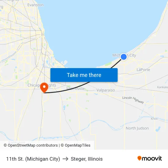 11th St. (Michigan City) to Steger, Illinois map