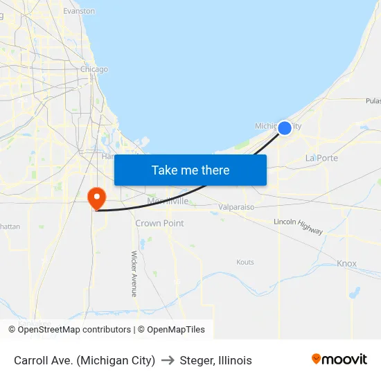 Carroll Ave. (Michigan City) to Steger, Illinois map