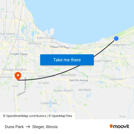 Dune Park to Steger, Illinois map