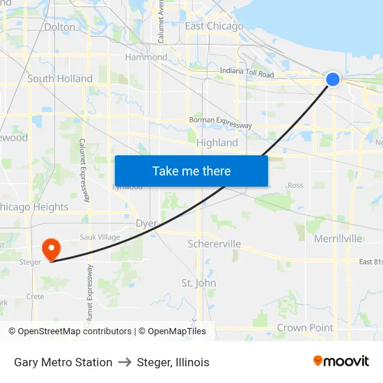 Gary Metro Station to Steger, Illinois map